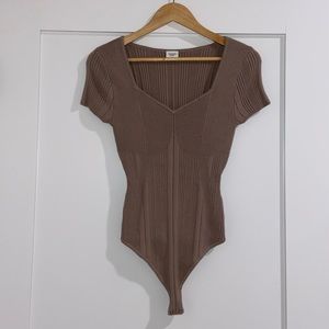 Abercrombie & Fitch Brown Knit Short-Sleeve Sweetheart Sweater Bodysuit